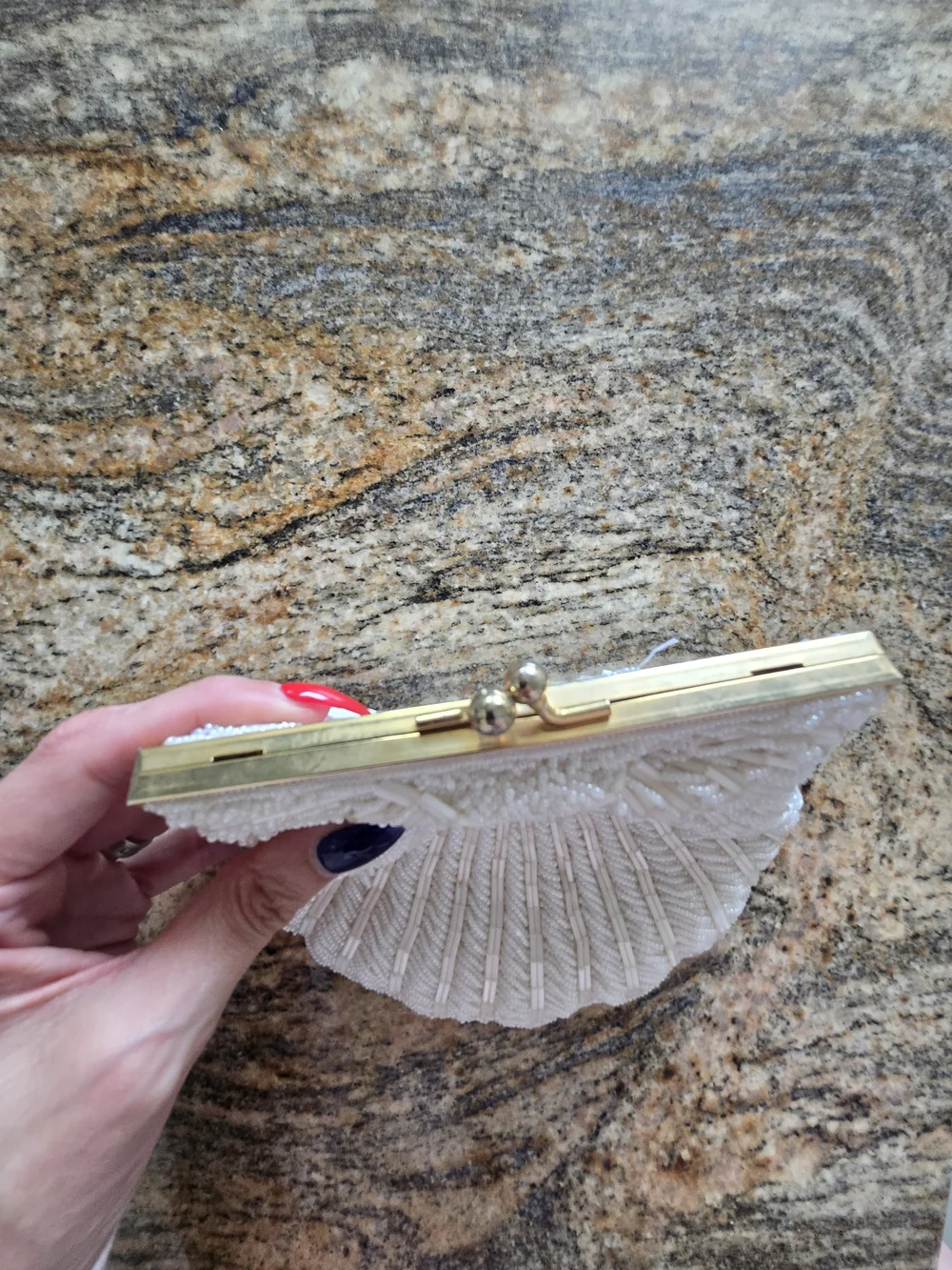 Beaded Shell Ivory Evening Clutch - Picture 2 of 8